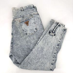Vintage Y2K Cap Ferrat Womens Acid Wash Hi Rise Bow Tapered Mom Jeans Blue Sz 34
